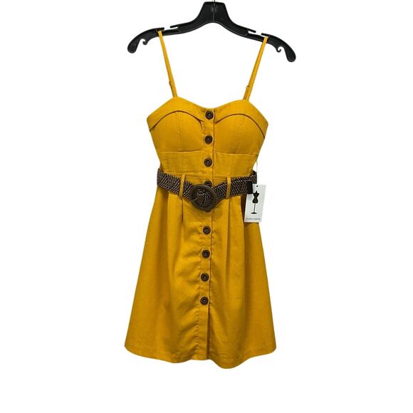 Purple Snow Sun Dress Womens Size S Mustard Yellow Corset Style Button Up Belted - Picture 5 of 10
